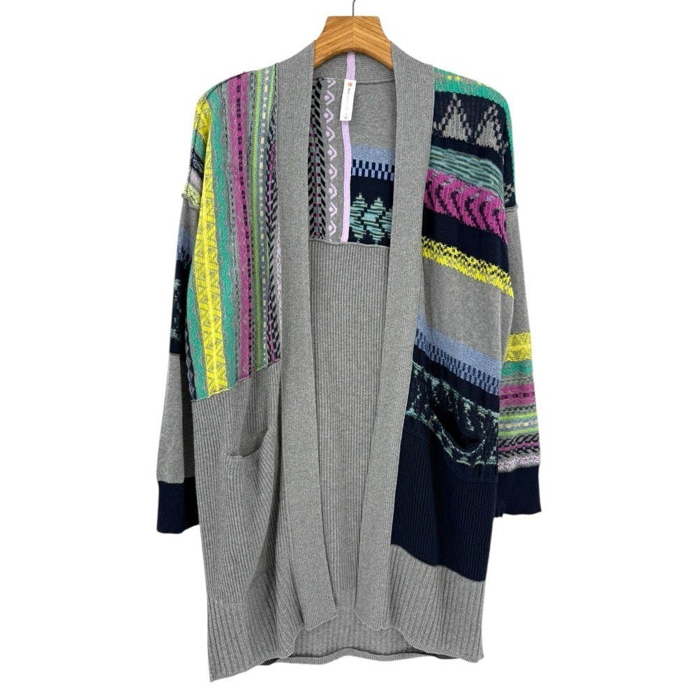 Anthropologie Daily Practice Patchwork Contrast Knit Cardigan Pockets Multi S